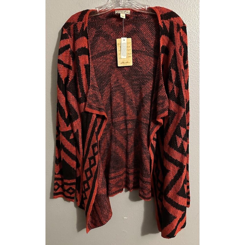 Emerge Womens Large Red Black Cardigan Long Sleeve Waterfall Front NWT